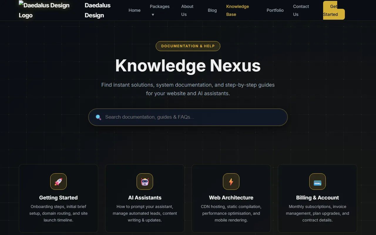 Daedalus Design Knowledgebase homepage